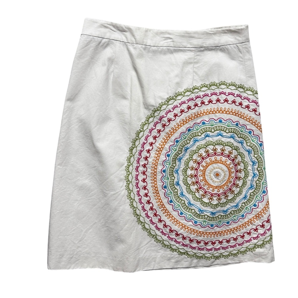 Boden Women Boho Cottage Skirt 8 Cream Embroidered Mandala Cotton Indie Festival